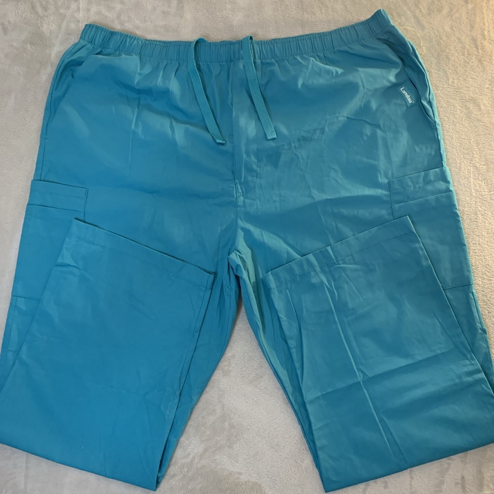 Landau NEW Mens Scrub Pants Bluish Teal Draw String 7 Pockets 2XL